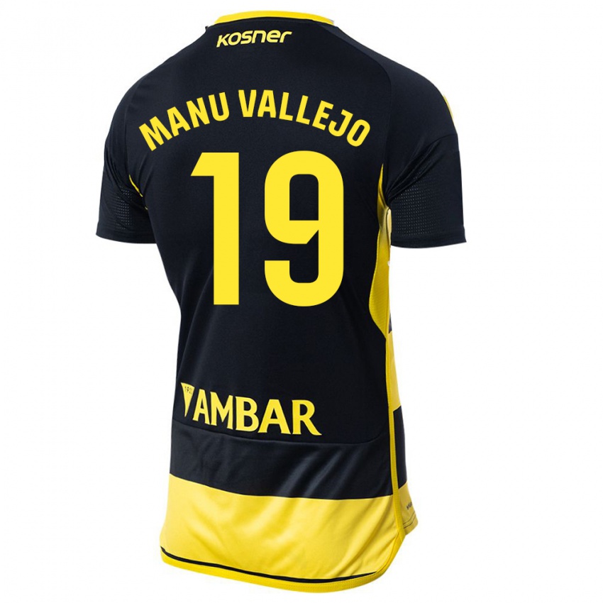 Mujer Camiseta Manu Vallejo #19 Negro Amarillo 2ª Equipación 2023/24 La Camisa México