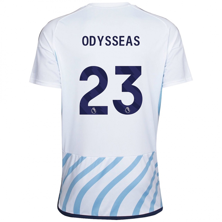 Mujer Camiseta Odysseas Vlachodimos #23 Blanco Azul 2ª Equipación 2023/24 La Camisa México