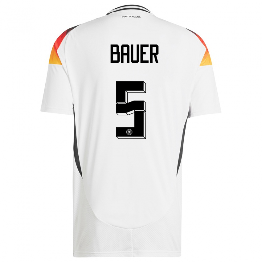 Niño Camiseta Alemania Maximilian Bauer #5 Blanco 1ª Equipación 24-26 La Camisa México