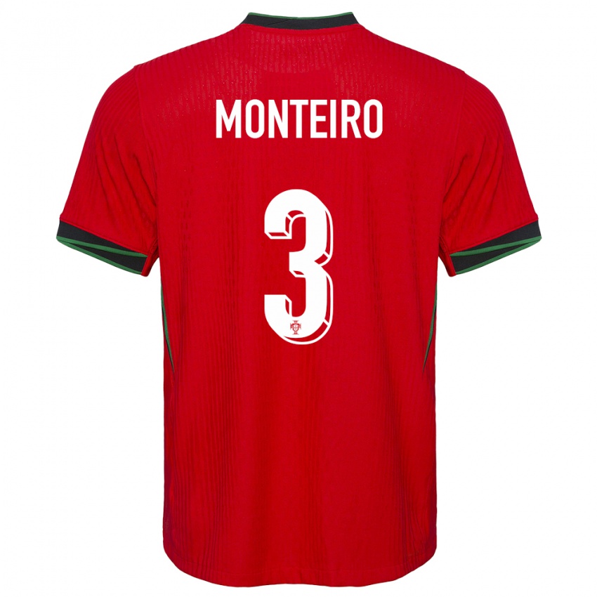 Niño Camiseta Portugal Diogo Monteiro #3 Rojo 1ª Equipación 24-26 La Camisa México