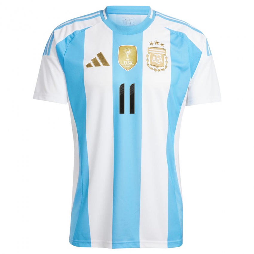 Niño Camiseta Argentina Angel Di Maria #11 Blanco Azul 1ª Equipación 24-26 La Camisa México