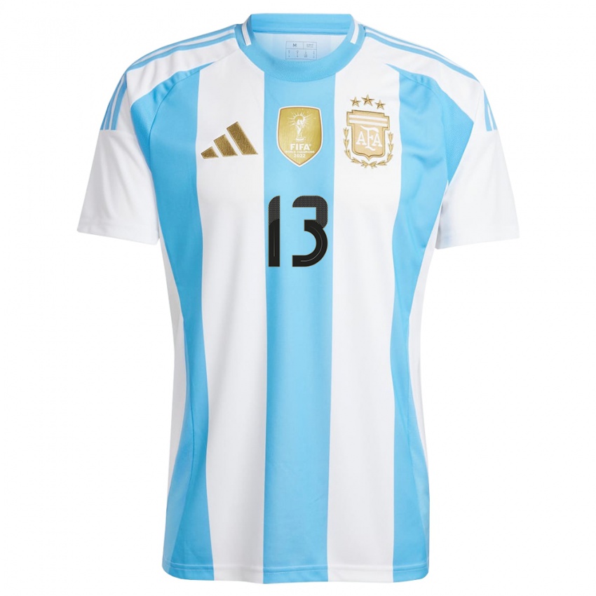 Niño Camiseta Argentina Cristian Romero #13 Blanco Azul 1ª Equipación 24-26 La Camisa México