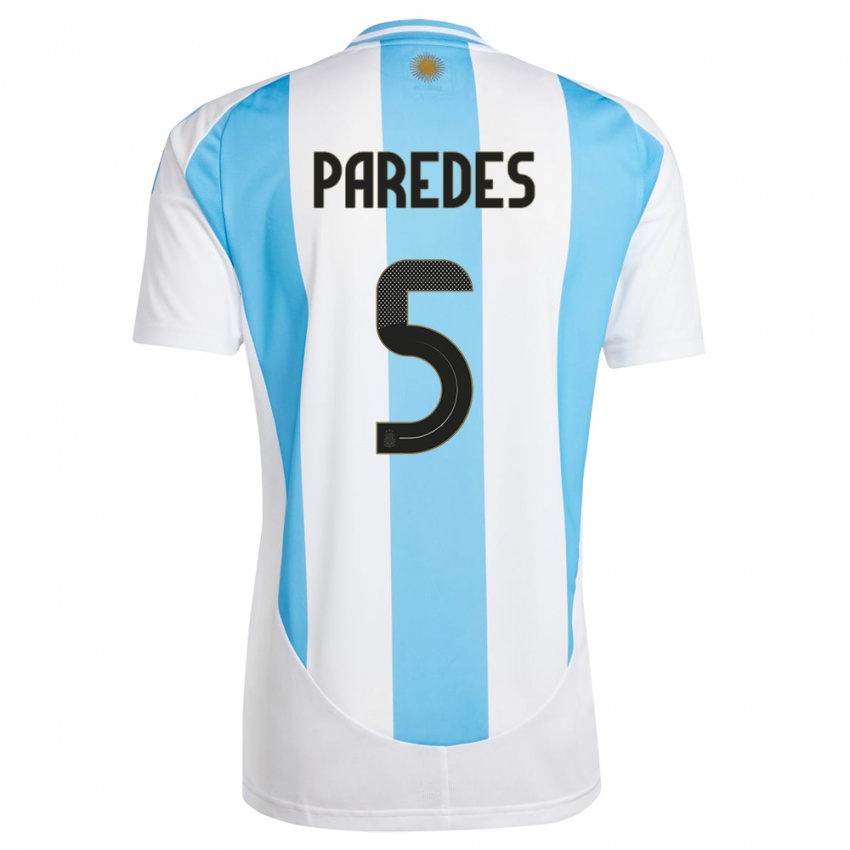 Niño Camiseta Argentina Leandro Paredes #5 Blanco Azul 1ª Equipación 24-26 La Camisa México