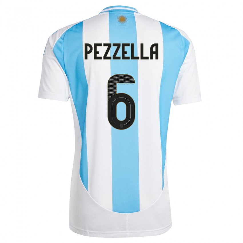 Niño Camiseta Argentina German Pezzella #6 Blanco Azul 1ª Equipación 24-26 La Camisa México