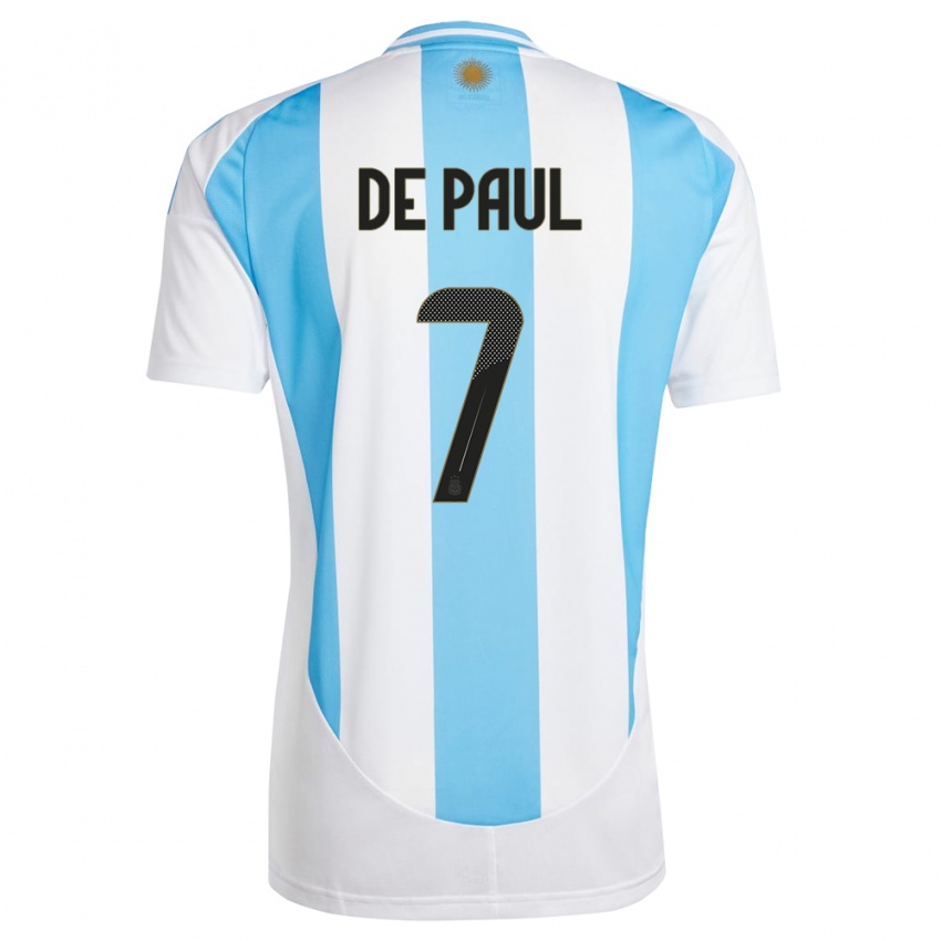 Niño Camiseta Argentina Rodrigo De Paul #7 Blanco Azul 1ª Equipación 24-26 La Camisa México