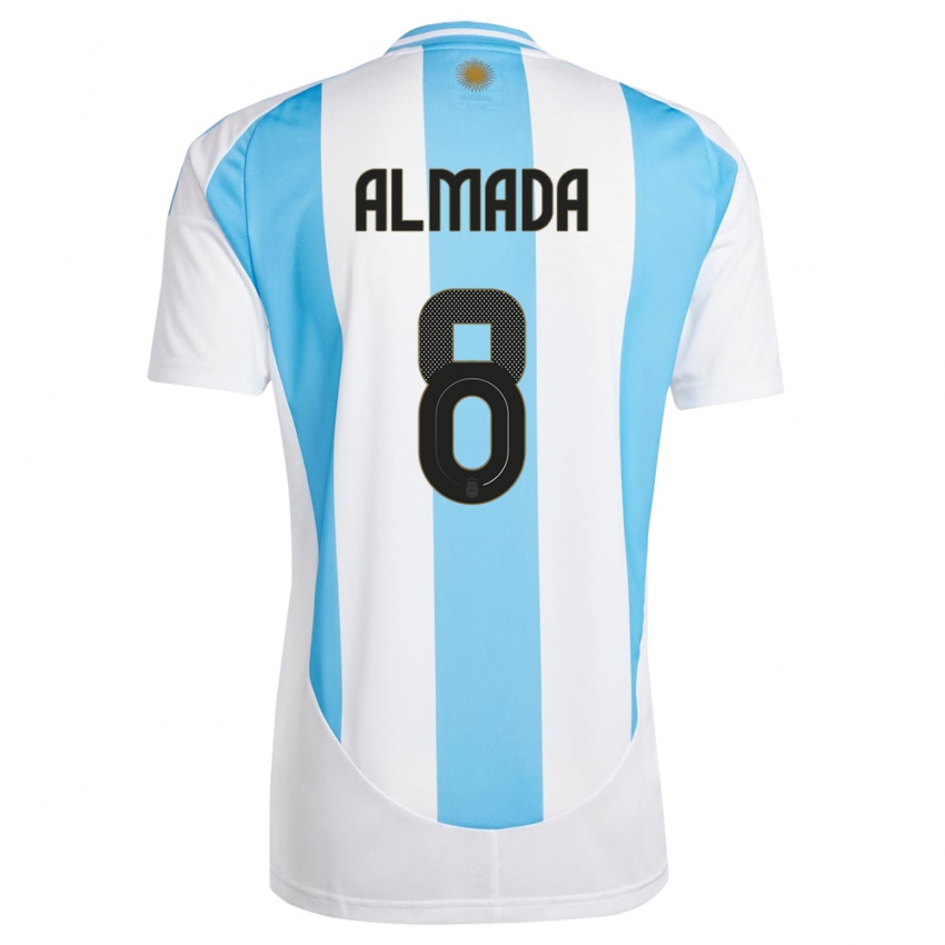 Niño Camiseta Argentina Thiago Almada #8 Blanco Azul 1ª Equipación 24-26 La Camisa México