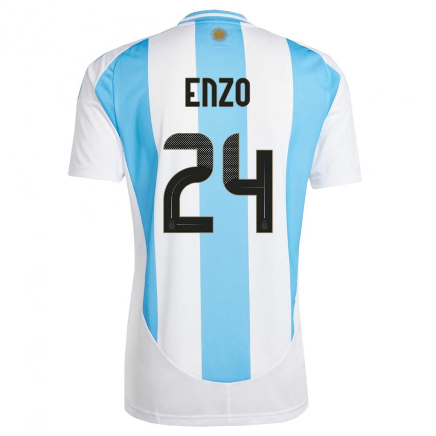 Niño Camiseta Argentina Enzo Fernandez #24 Blanco Azul 1ª Equipación 24-26 La Camisa México