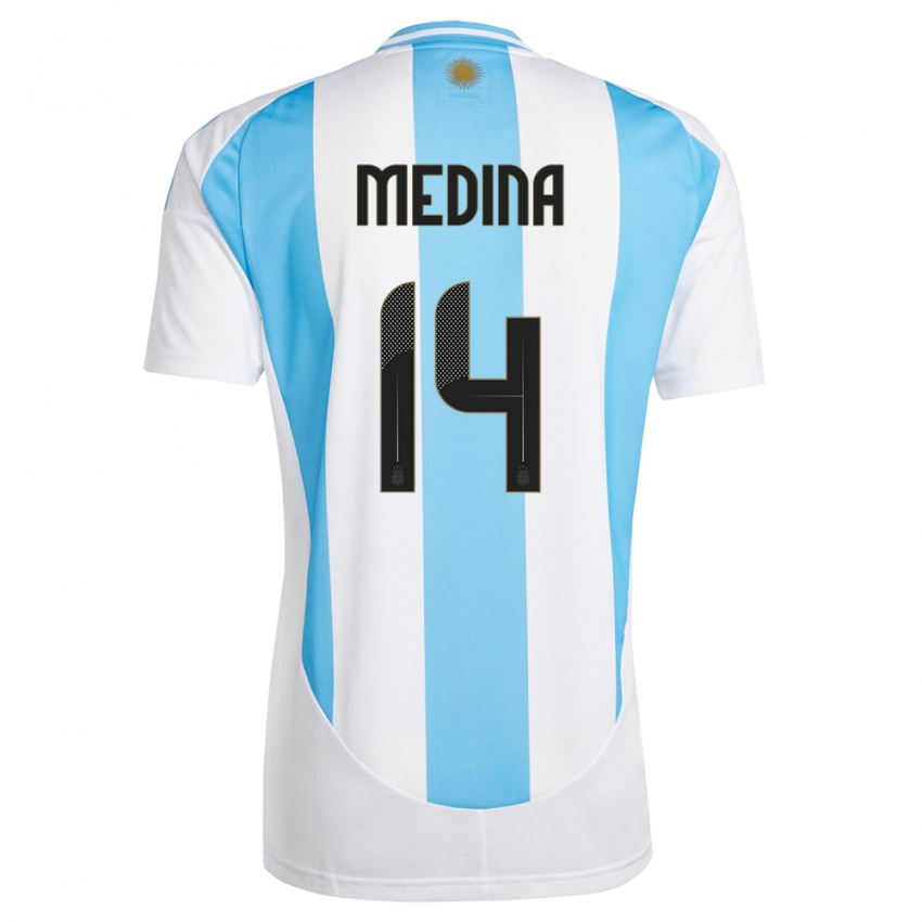 Niño Camiseta Argentina Facundo Medina #14 Blanco Azul 1ª Equipación 24-26 La Camisa México