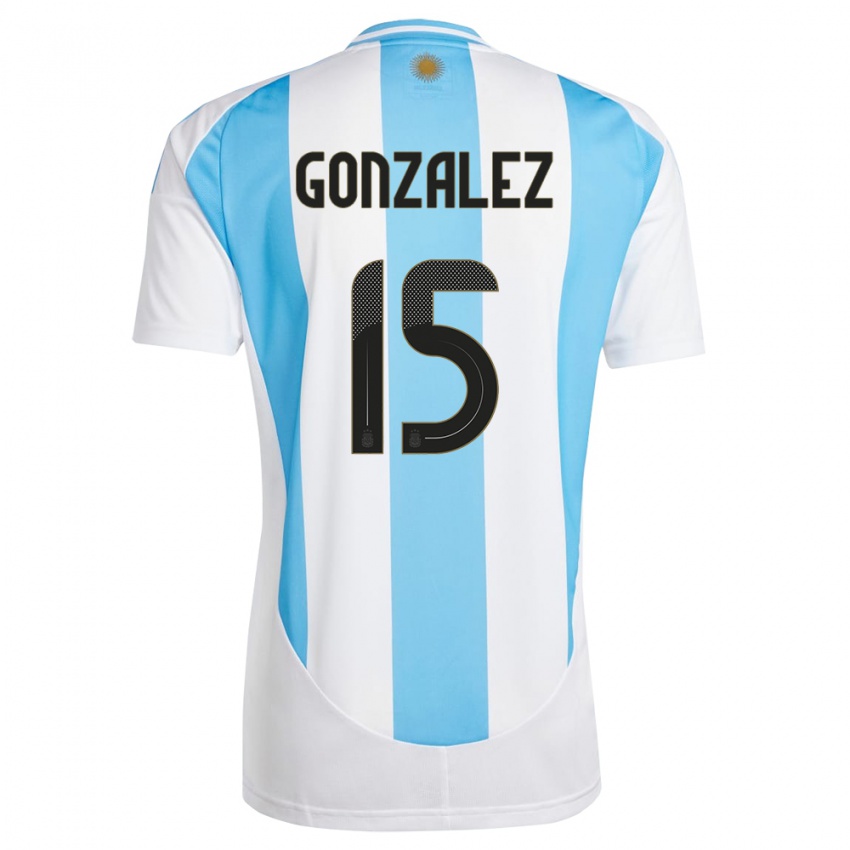 Niño Camiseta Argentina Nicolas Gonzalez #15 Blanco Azul 1ª Equipación 24-26 La Camisa México