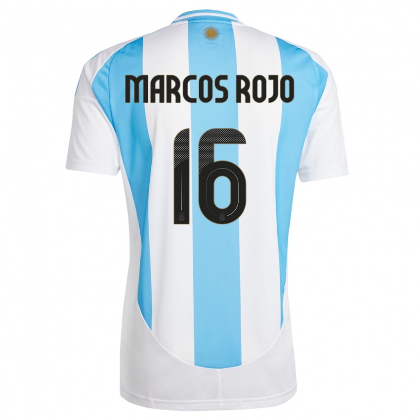 Niño Camiseta Argentina Marcos Rojo #16 Blanco Azul 1ª Equipación 24-26 La Camisa México