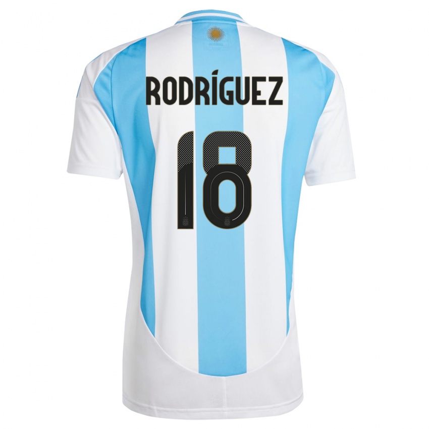 Niño Camiseta Argentina Guido Rodriguez #18 Blanco Azul 1ª Equipación 24-26 La Camisa México