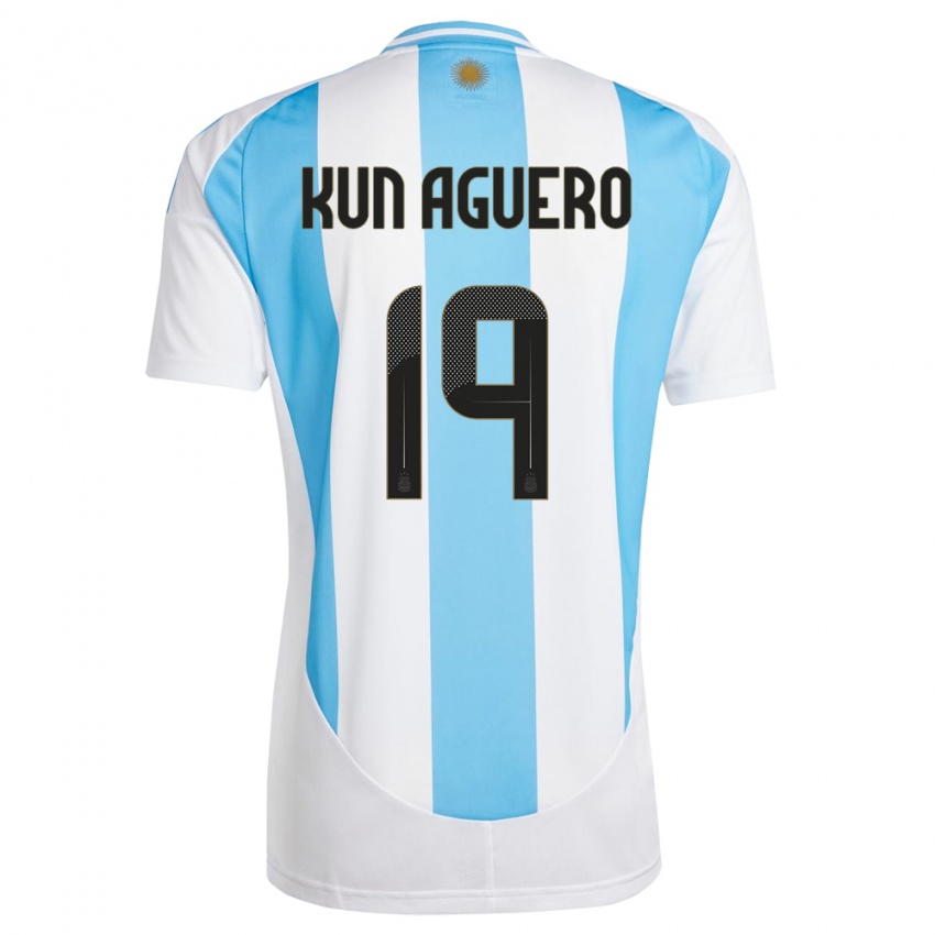 Niño Camiseta Argentina Sergio Aguero #19 Blanco Azul 1ª Equipación 24-26 La Camisa México