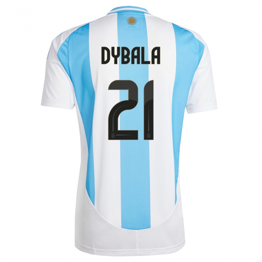 Niño Camiseta Argentina Paulo Dybala #21 Blanco Azul 1ª Equipación 24-26 La Camisa México