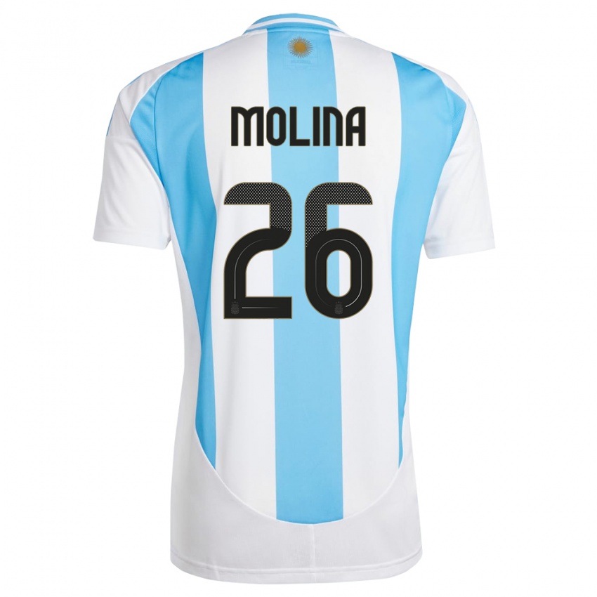 Niño Camiseta Argentina Nahuel Molina #26 Blanco Azul 1ª Equipación 24-26 La Camisa México