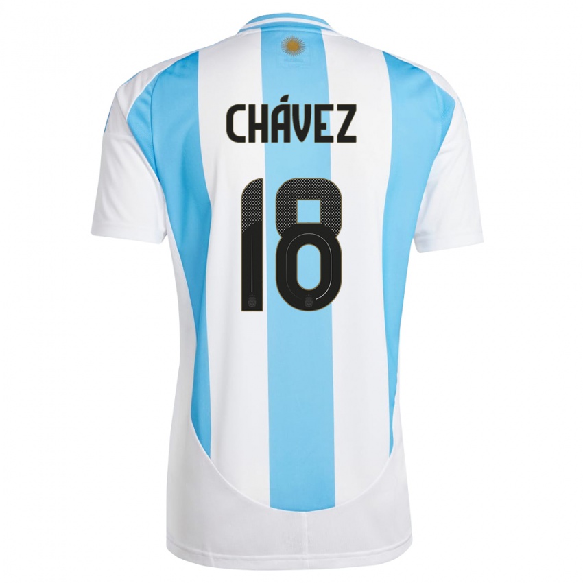 Niño Camiseta Argentina Gabriela Chavez #18 Blanco Azul 1ª Equipación 24-26 La Camisa México