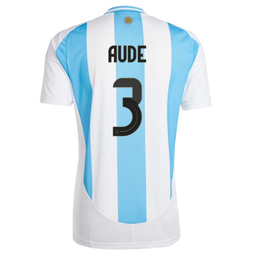 Niño Camiseta Argentina Julian Aude #3 Blanco Azul 1ª Equipación 24-26 La Camisa México