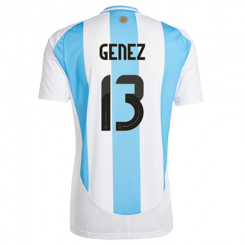 Niño Camiseta Argentina Nahuel Genez #13 Blanco Azul 1ª Equipación 24-26 La Camisa México