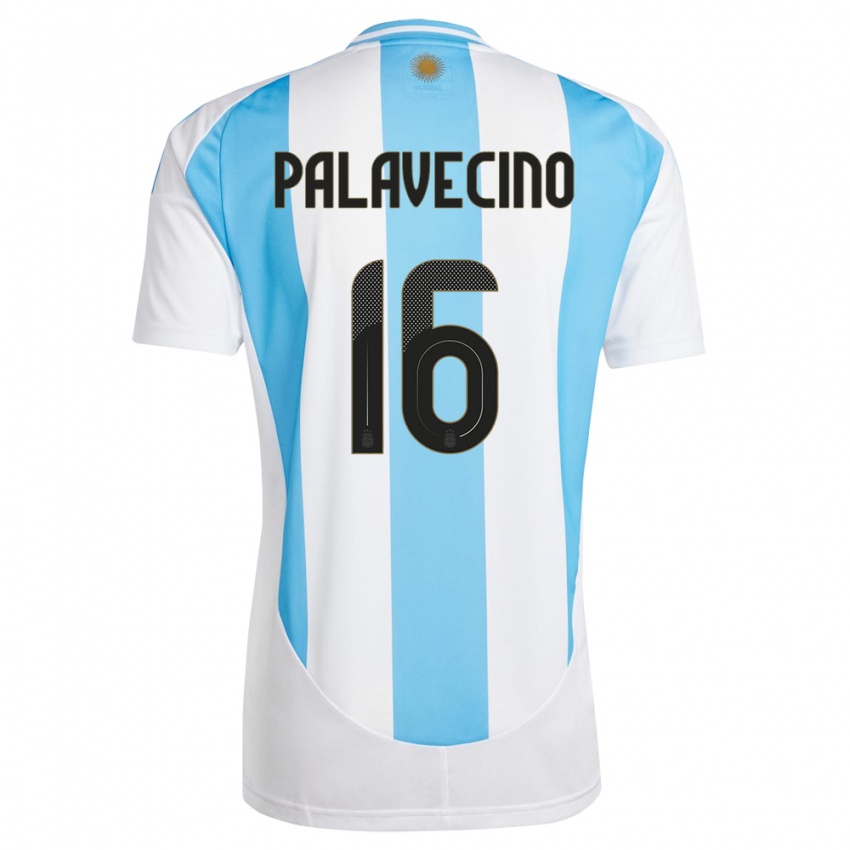 Niño Camiseta Argentina Nicolas Palavecino #16 Blanco Azul 1ª Equipación 24-26 La Camisa México