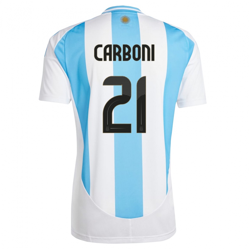 Niño Camiseta Argentina Valentin Carboni #21 Blanco Azul 1ª Equipación 24-26 La Camisa México