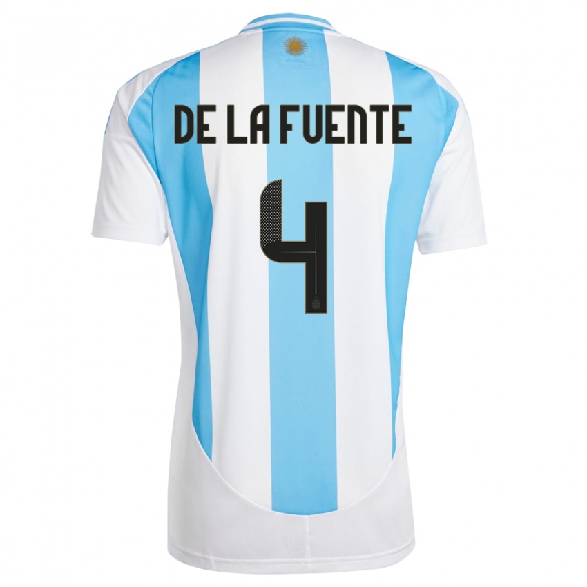 Niño Camiseta Argentina Hernan De La Fuente #4 Blanco Azul 1ª Equipación 24-26 La Camisa México