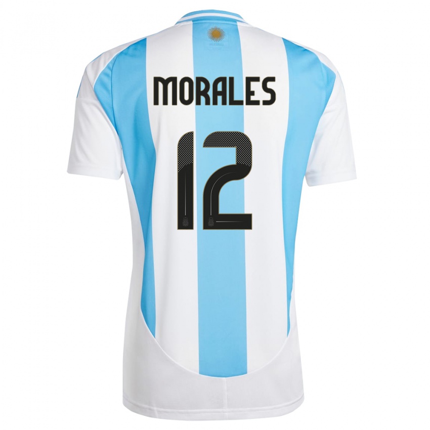 Niño Camiseta Argentina Lautaro Morales #12 Blanco Azul 1ª Equipación 24-26 La Camisa México