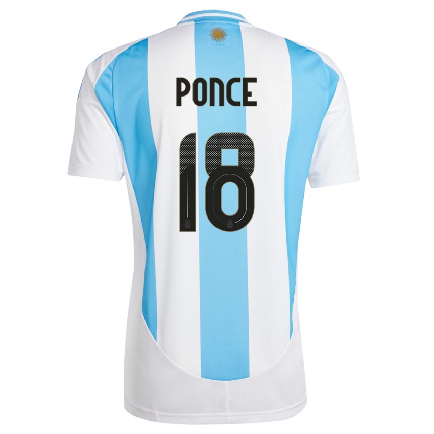 Niño Camiseta Argentina Ezequiel Ponce #18 Blanco Azul 1ª Equipación 24-26 La Camisa México