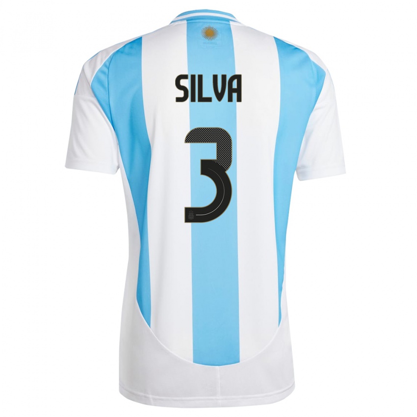 Niño Camiseta Argentina Tomas Silva #3 Blanco Azul 1ª Equipación 24-26 La Camisa México