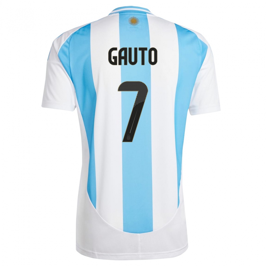 Niño Camiseta Argentina Juan Gauto #7 Blanco Azul 1ª Equipación 24-26 La Camisa México