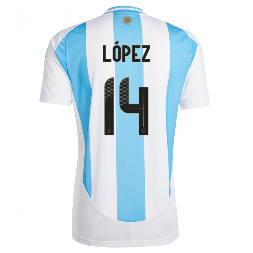 Niño Camiseta Argentina Lautaro Lopez #14 Blanco Azul 1ª Equipación 24-26 La Camisa México