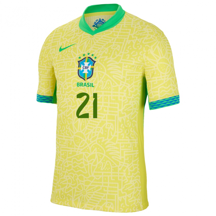 Niño Camiseta Brasil Matheus Cunha #21 Amarillo 1ª Equipación 24-26 La Camisa México