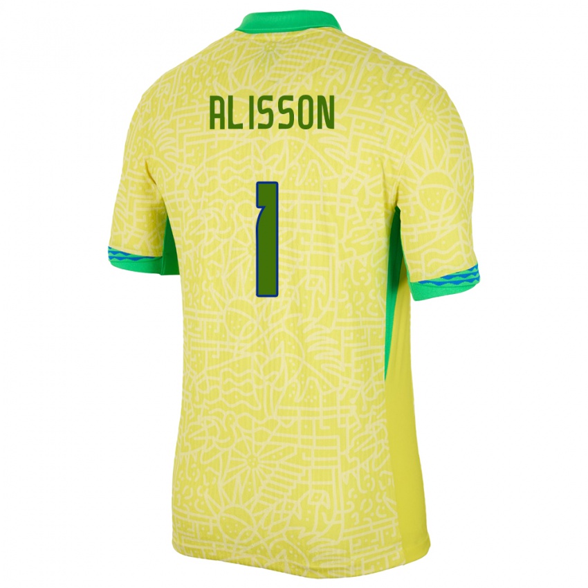 Niño Camiseta Brasil Alisson #1 Amarillo 1ª Equipación 24-26 La Camisa México