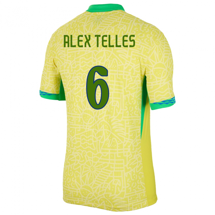 Niño Camiseta Brasil Alex Telles #6 Amarillo 1ª Equipación 24-26 La Camisa México