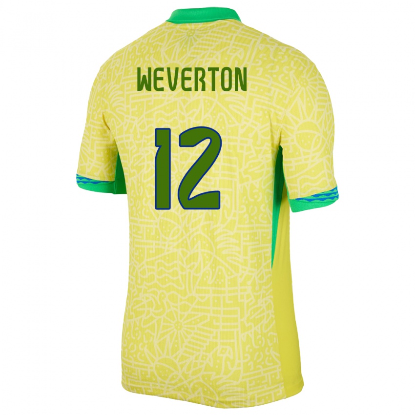 Niño Camiseta Brasil Weverton #12 Amarillo 1ª Equipación 24-26 La Camisa México