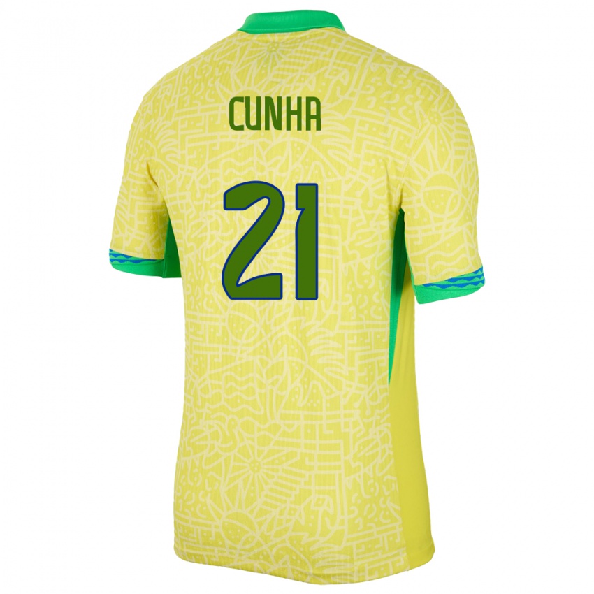 Niño Camiseta Brasil Matheus Cunha #21 Amarillo 1ª Equipación 24-26 La Camisa México