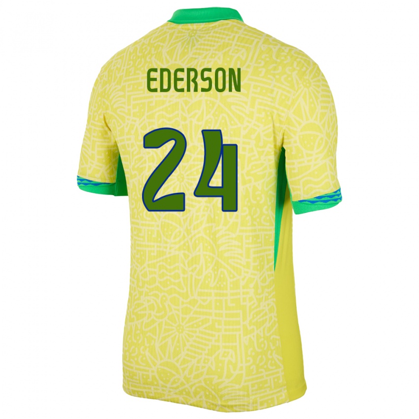 Niño Camiseta Brasil Ederson #24 Amarillo 1ª Equipación 24-26 La Camisa México