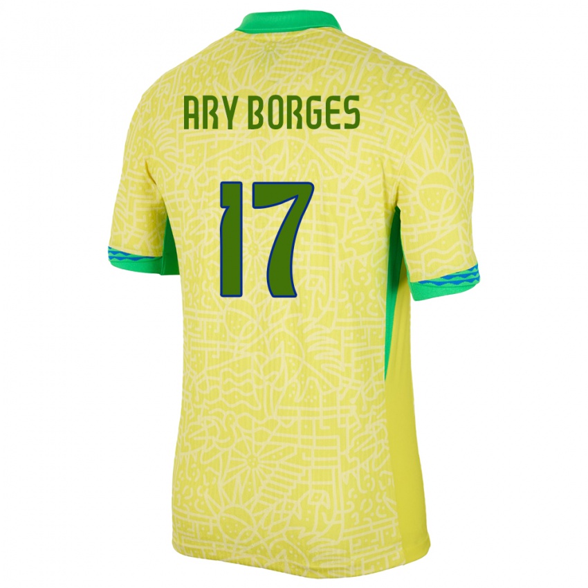 Niño Camiseta Brasil Ary Borges #17 Amarillo 1ª Equipación 24-26 La Camisa México