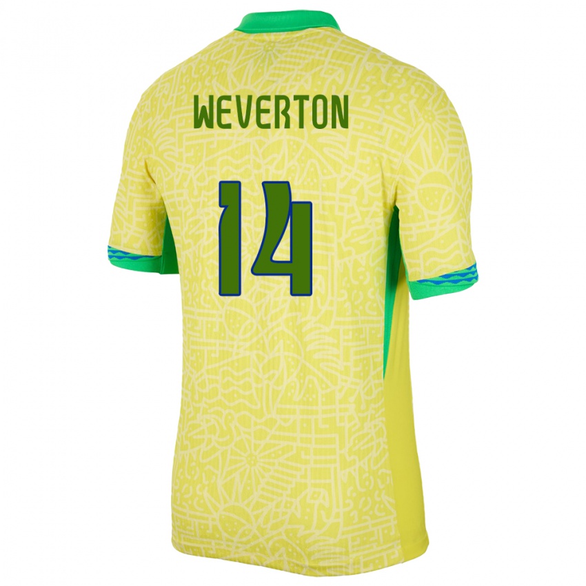 Niño Camiseta Brasil Weverton #14 Amarillo 1ª Equipación 24-26 La Camisa México