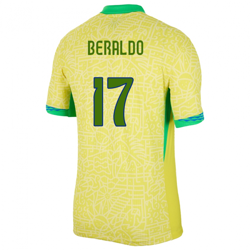 Niño Camiseta Brasil Lucas Beraldo #17 Amarillo 1ª Equipación 24-26 La Camisa México