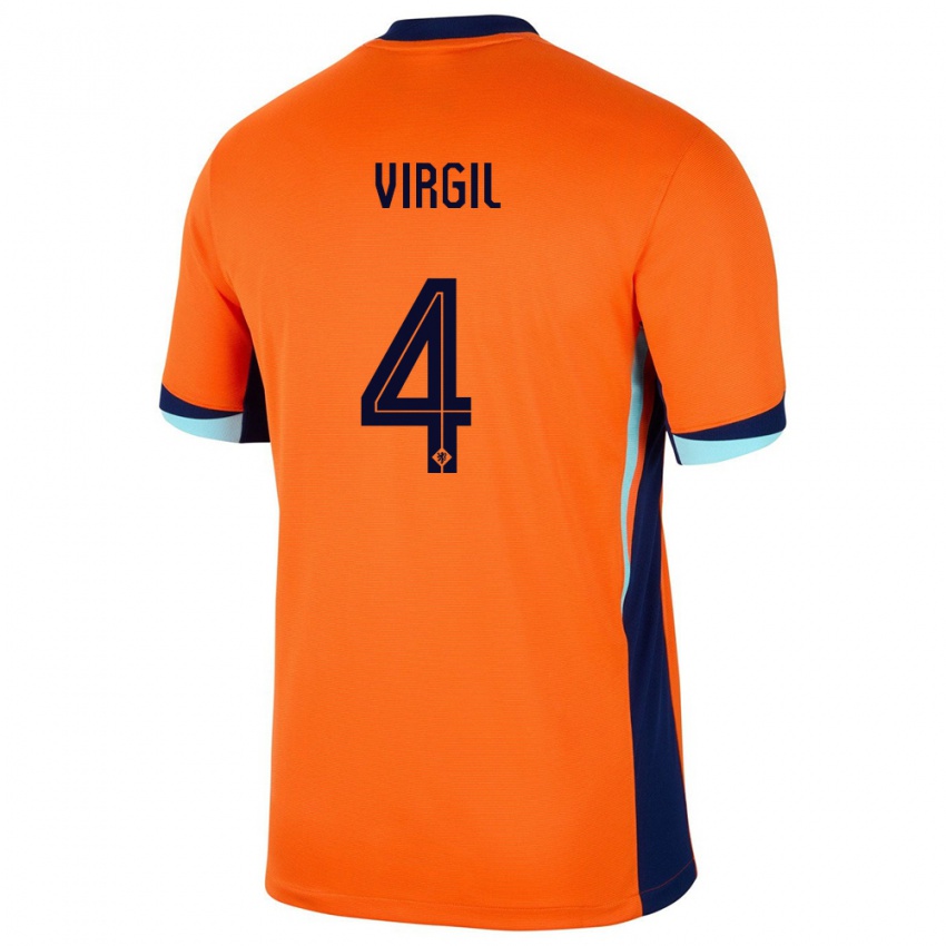 Niño Camiseta Países Bajos Virgil Van Dijk #4 Naranja 1ª Equipación 24-26 La Camisa México