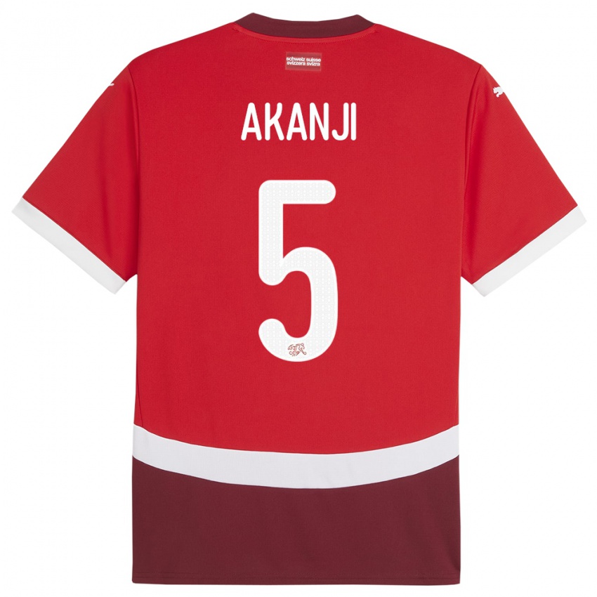 Niño Camiseta Suiza Manuel Akanji #5 Rojo 1ª Equipación 24-26 La Camisa México