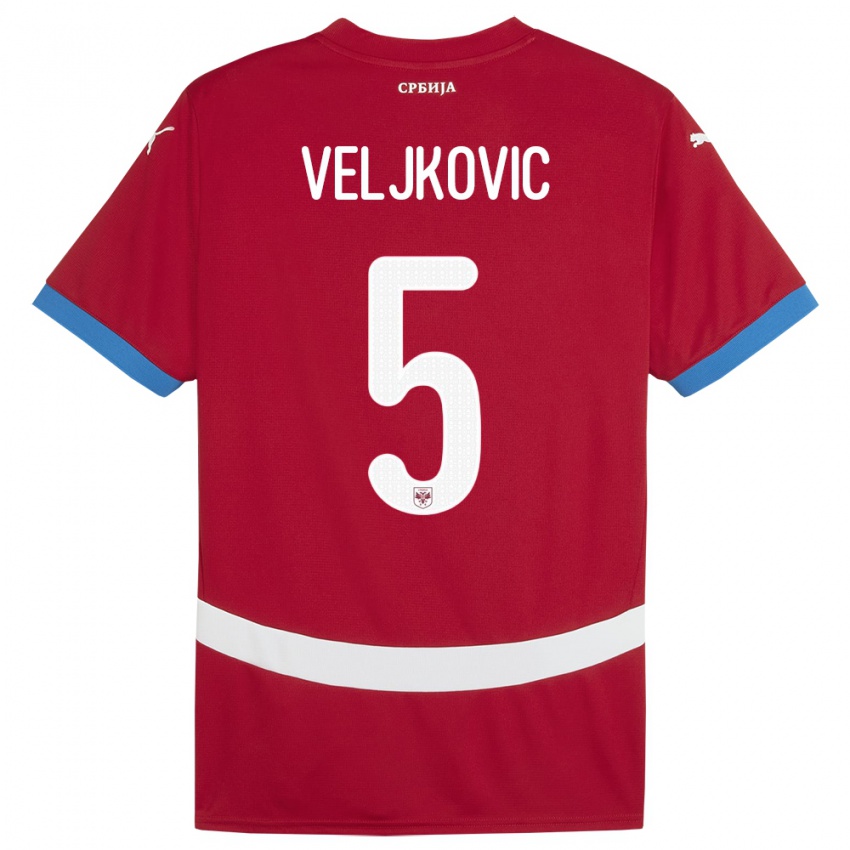 Niño Camiseta Serbia Milos Veljkovic #5 Rojo 1ª Equipación 24-26 La Camisa México