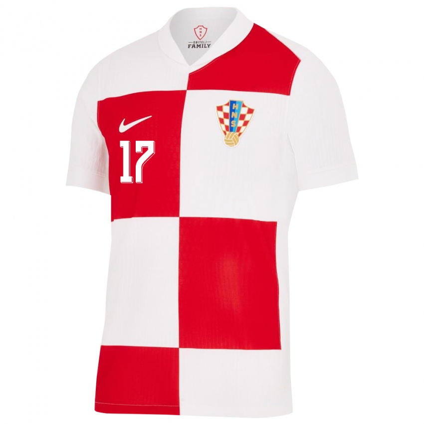 Niño Camiseta Croacia Karla Jedvaj #17 Blanco Rojo 1ª Equipación 24-26 La Camisa México