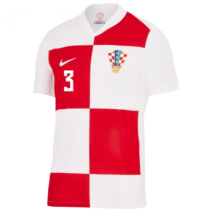 Niño Camiseta Croacia Borna Barisic #3 Blanco Rojo 1ª Equipación 24-26 La Camisa México