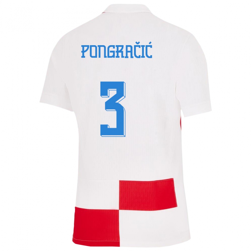 Niño Camiseta Croacia Marin Pongracic #3 Blanco Rojo 1ª Equipación 24-26 La Camisa México