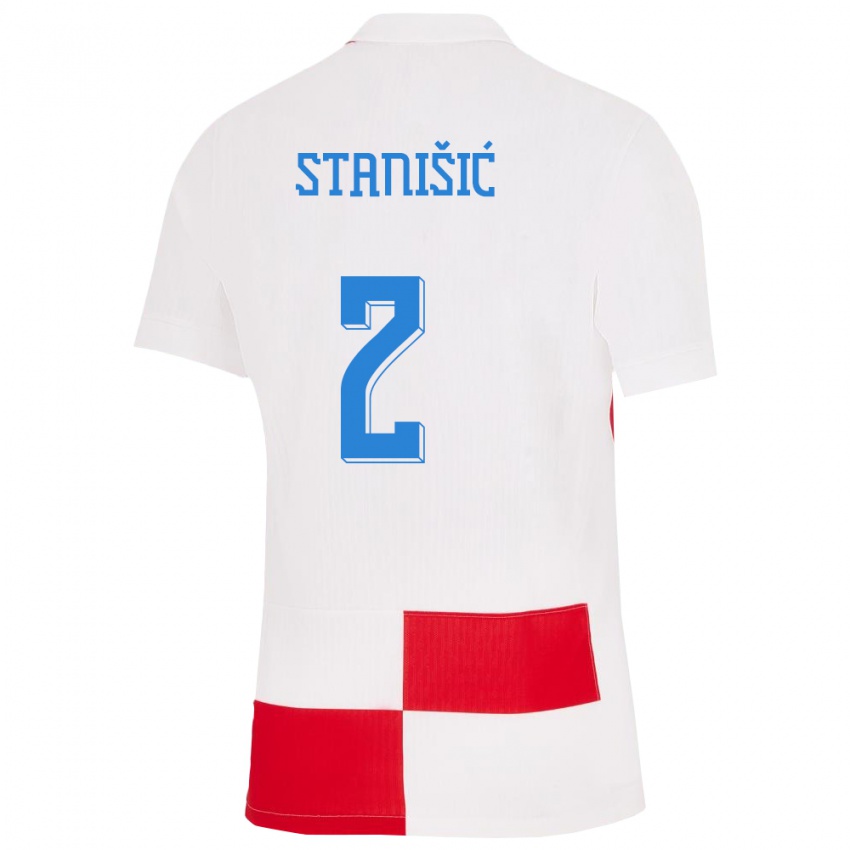 Niño Camiseta Croacia Josip Stanisic #2 Blanco Rojo 1ª Equipación 24-26 La Camisa México