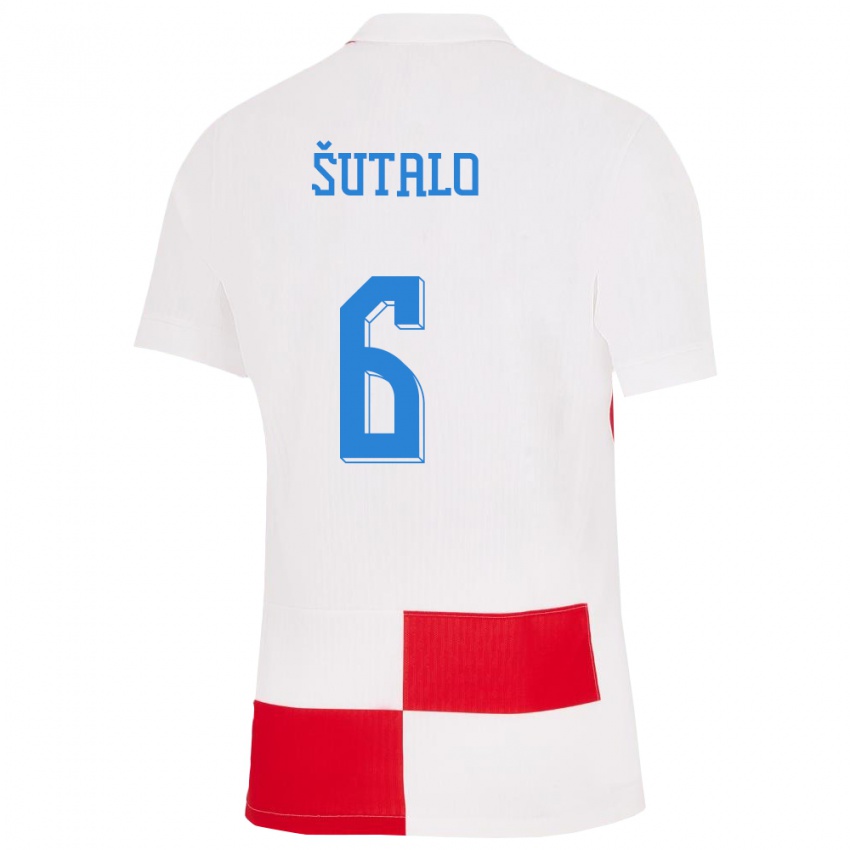 Niño Camiseta Croacia Josip Sutalo #6 Blanco Rojo 1ª Equipación 24-26 La Camisa México