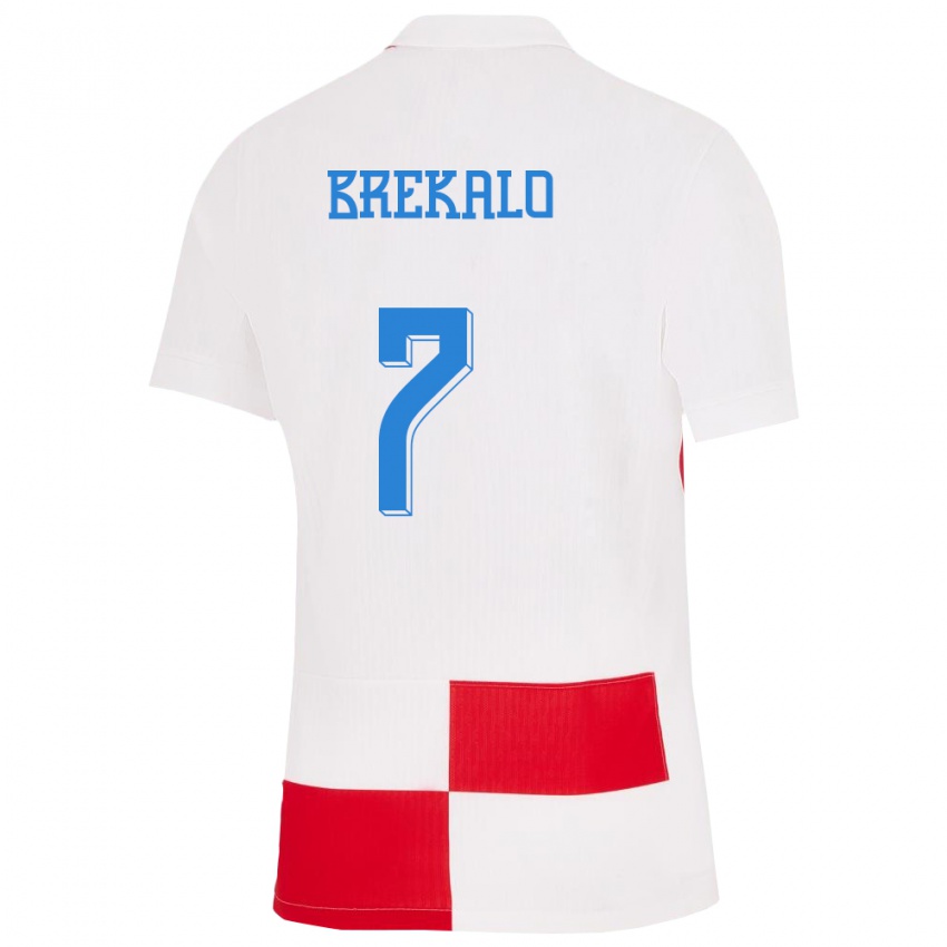 Niño Camiseta Croacia Josip Brekalo #7 Blanco Rojo 1ª Equipación 24-26 La Camisa México