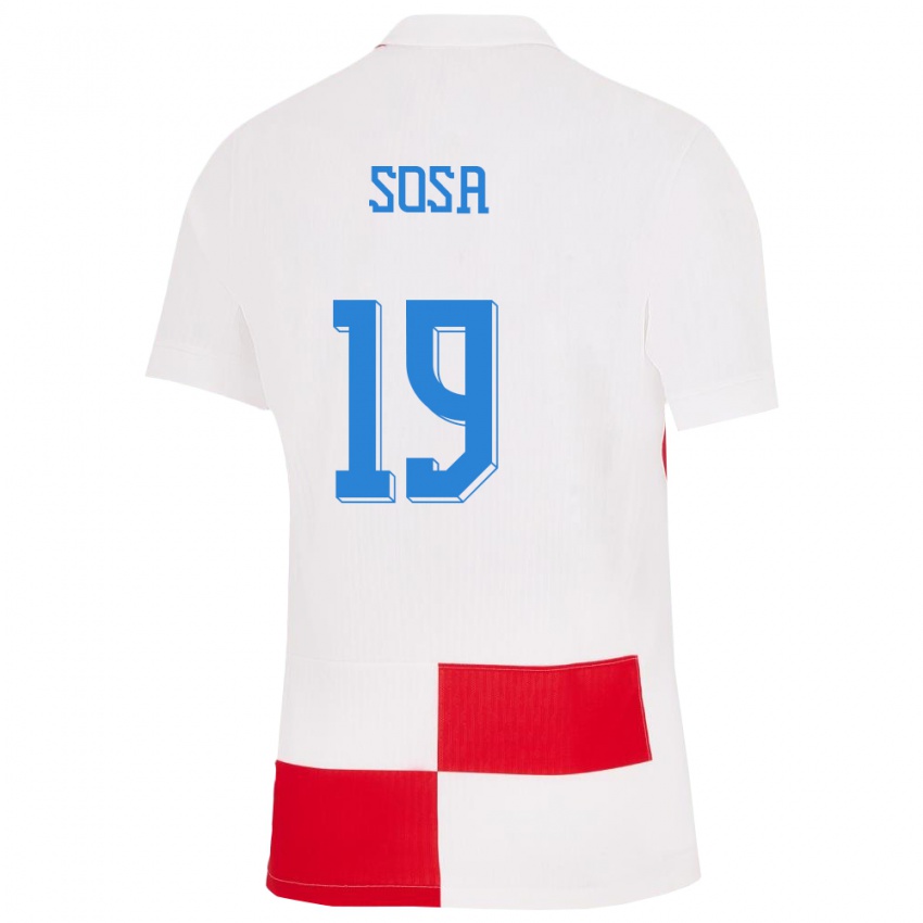 Niño Camiseta Croacia Borna Sosa #19 Blanco Rojo 1ª Equipación 24-26 La Camisa México