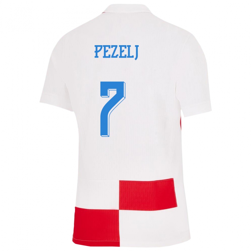 Niño Camiseta Croacia Petra Pezelj #7 Blanco Rojo 1ª Equipación 24-26 La Camisa México