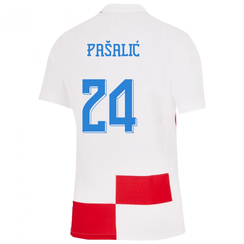 Niño Camiseta Croacia Marco Pasalic #24 Blanco Rojo 1ª Equipación 24-26 La Camisa México